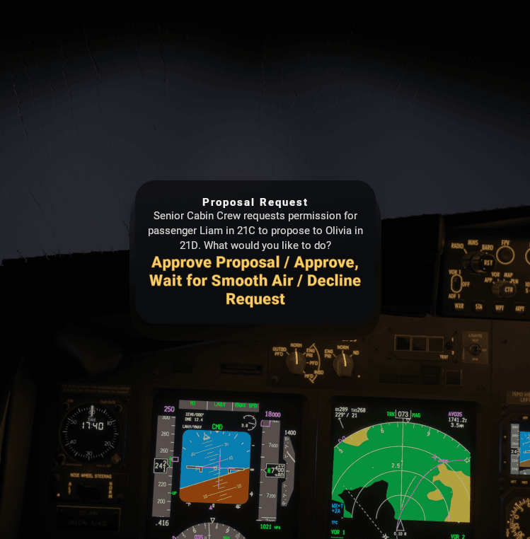 Special proposal request event shown as a cockpit overlay.